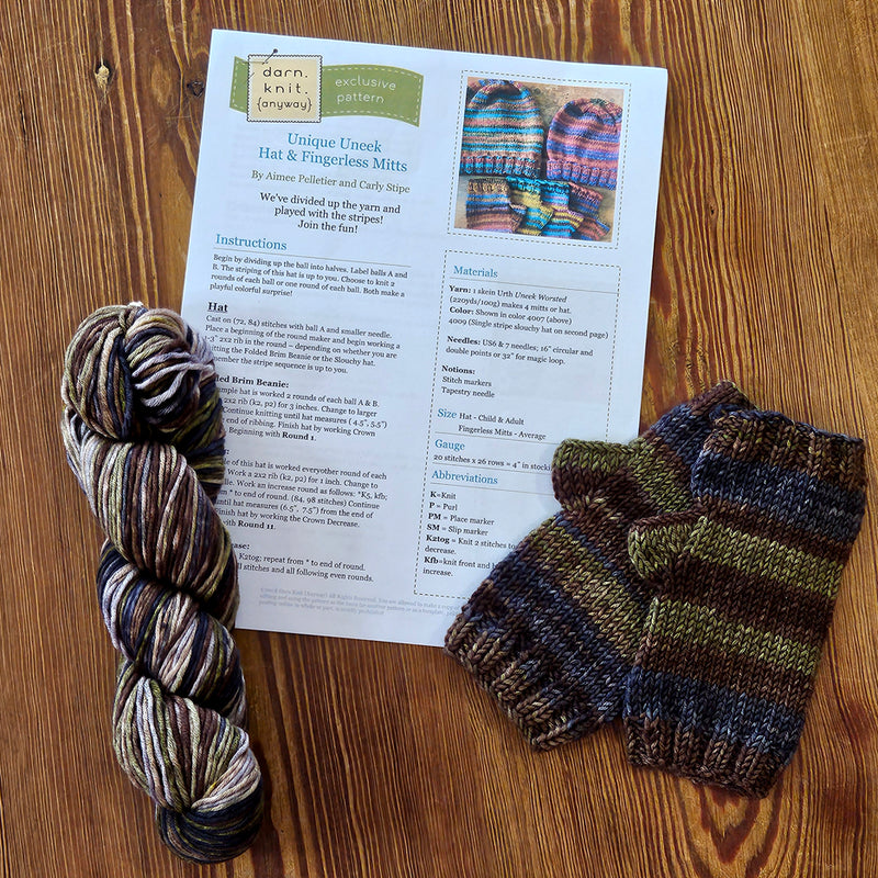 Uneek Hat and Fingerless Mitts Knit Kit
